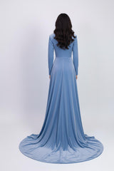 long-sleeve gown with embellished bodice and flowing cape – ODD- AURORAZIA