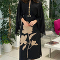 belted midi dress with sheer cape sleeves and floral motif – ODD- NOCTURNE