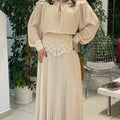 pleated maxi dress with embroidered neckline and waist detail – ODD- ELYSEE