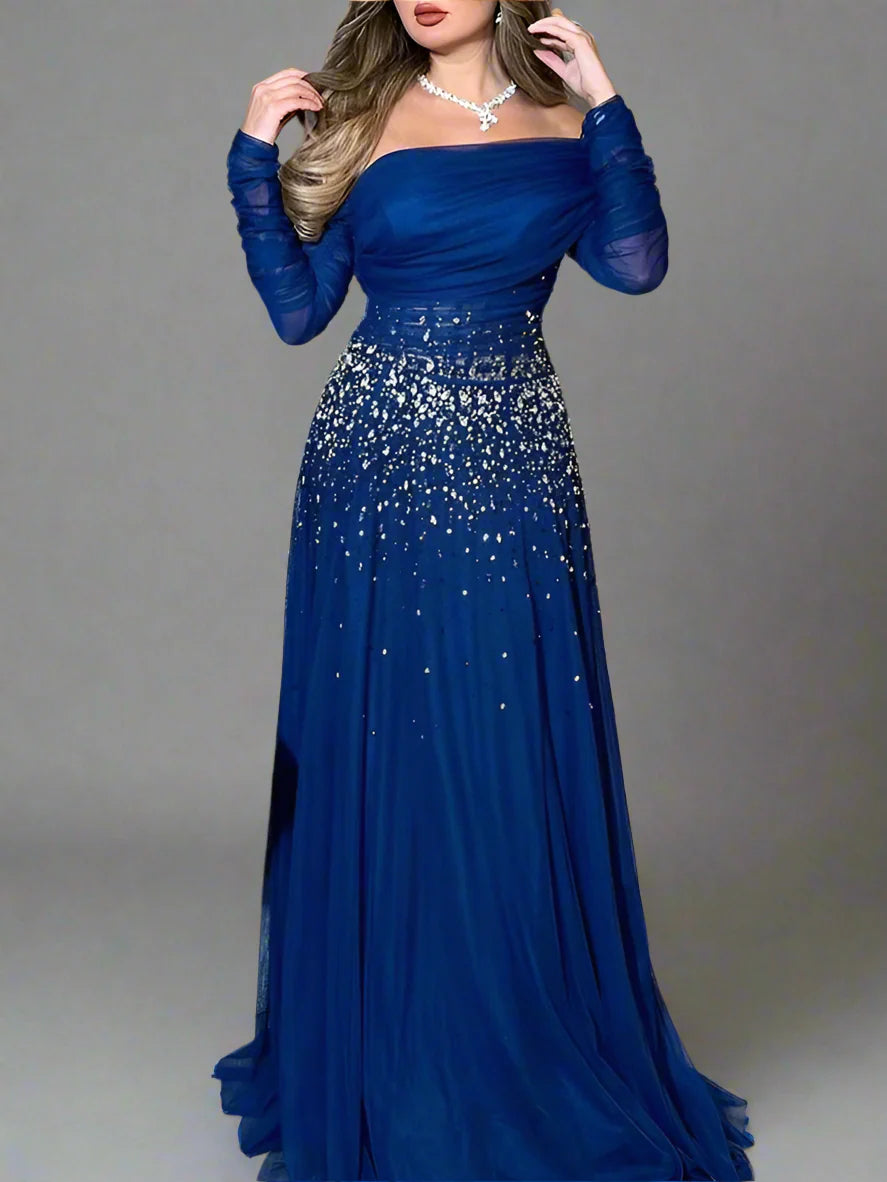 Off-shoulder tulle gown with crystal embellishments – ODD- STELLARA