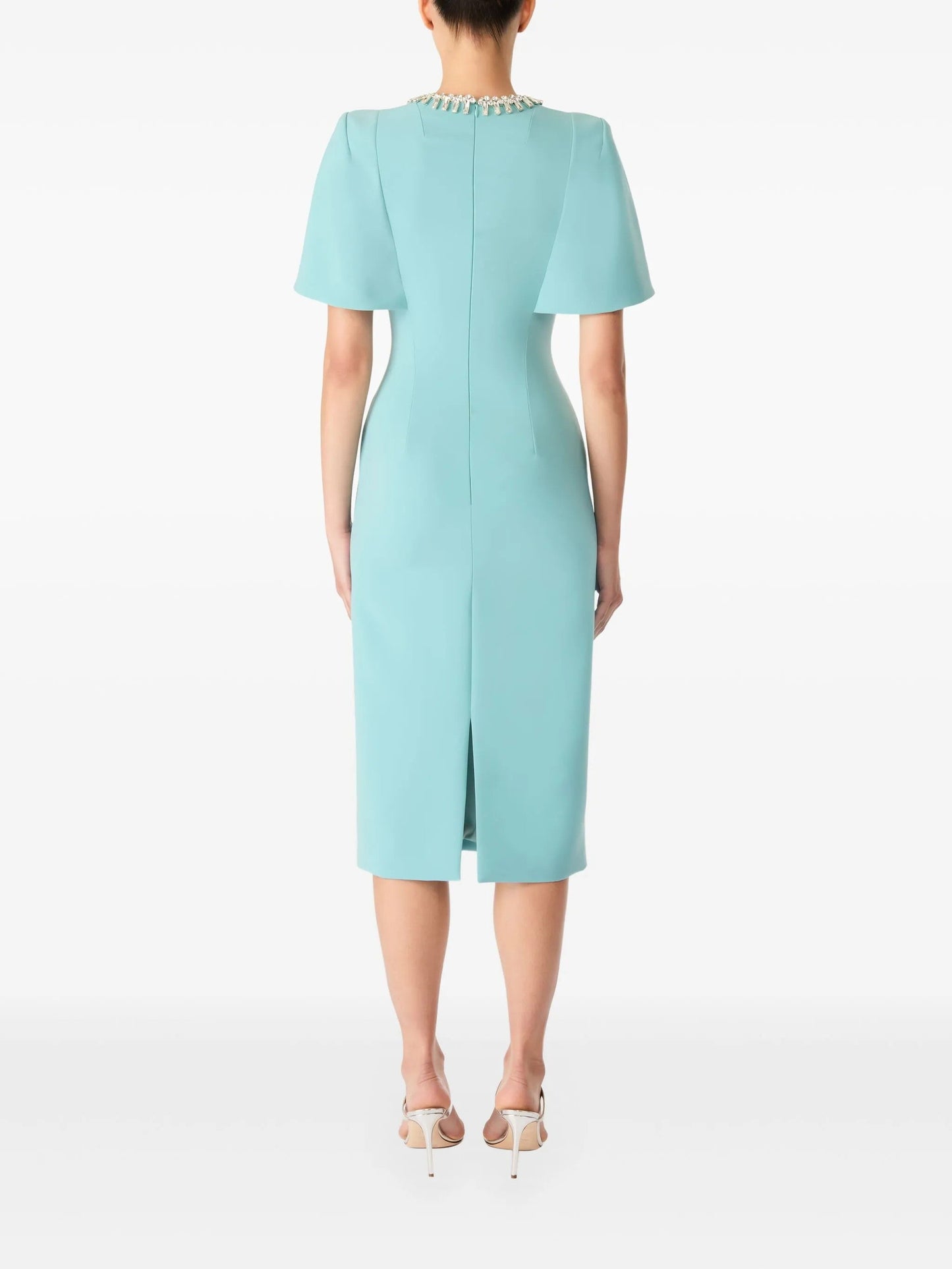 embellished neckline sheath dress with flutter sleeves – ODD- FEDAH