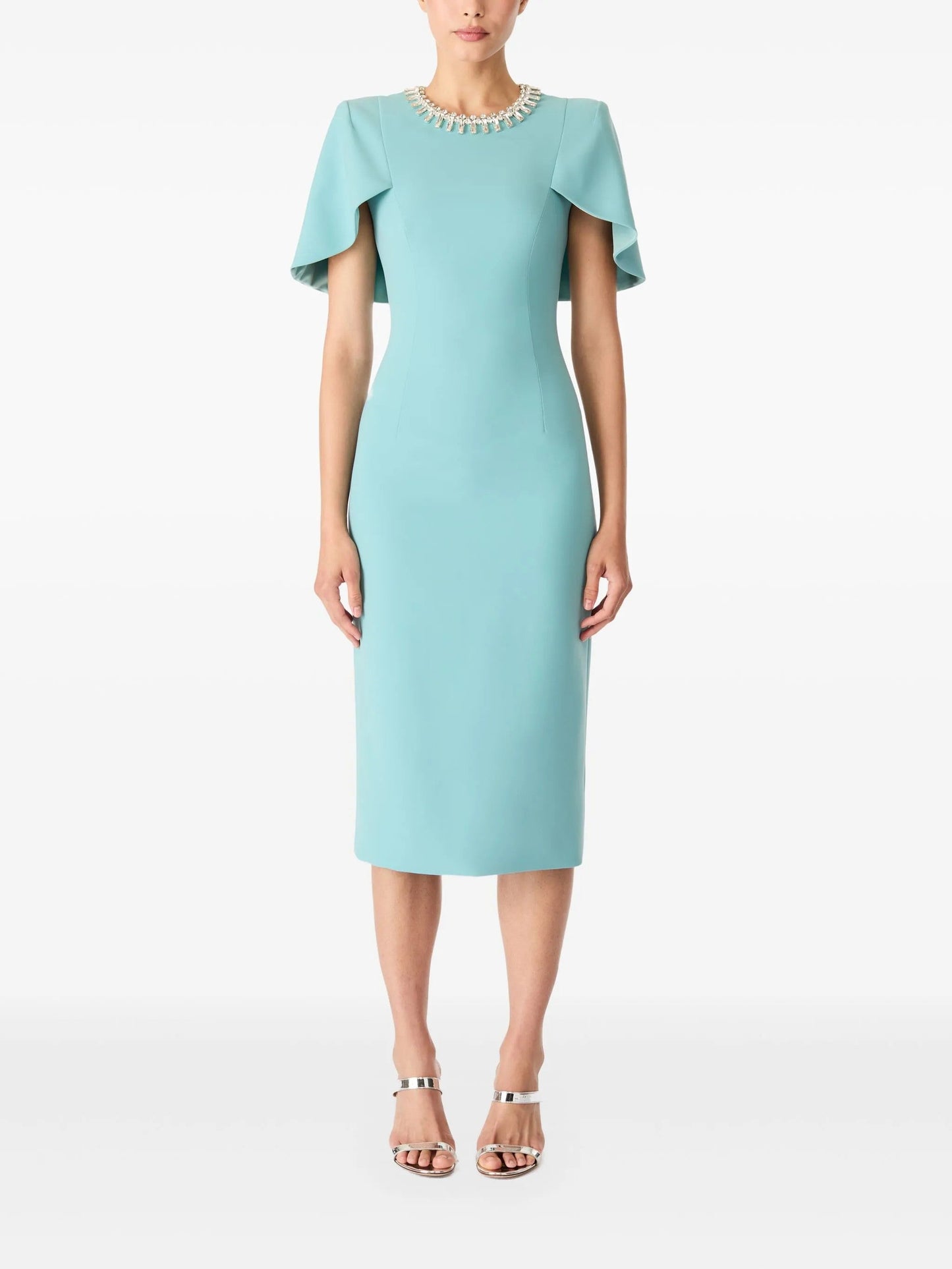embellished neckline sheath dress with flutter sleeves – ODD- FEDAH