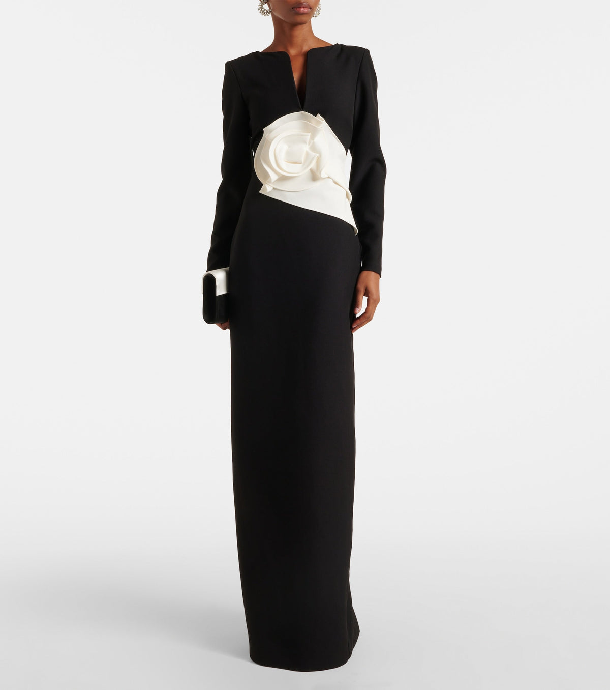 long-sleeve gown with satin rose applique – ODD- NOELLE