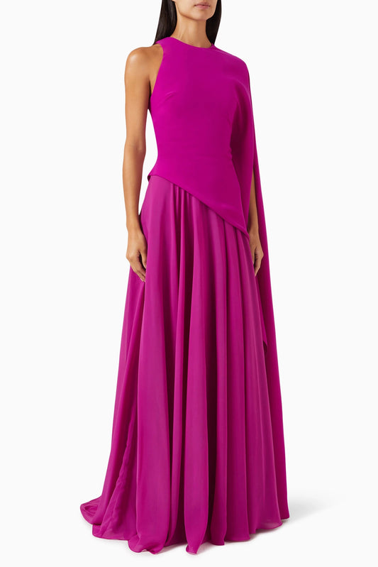 one-shoulder gown with flowing cape – ODD- DARIIEN