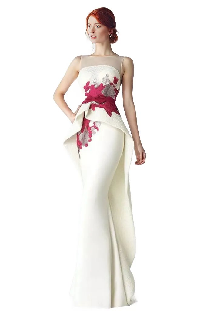 Peplum mermaid gown with floral appliqué – ODD- Volien