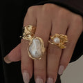 Metal Wrinkled Pearl Rings