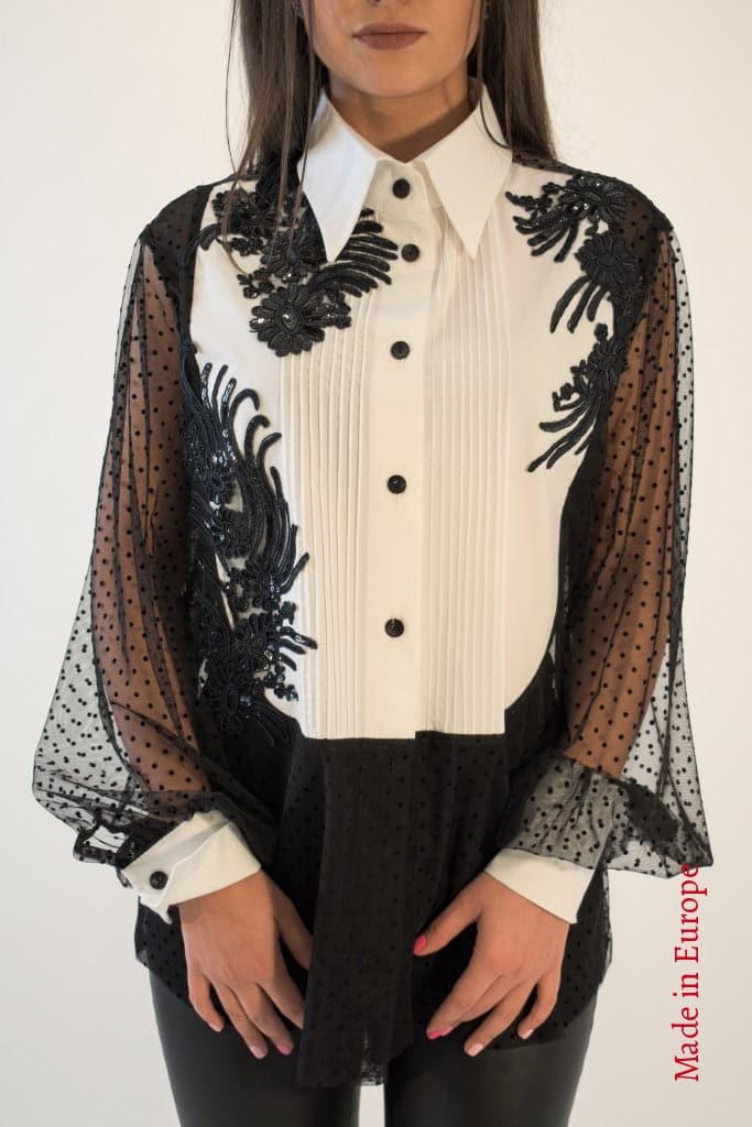 Lace Shirt With Embroidery F1931