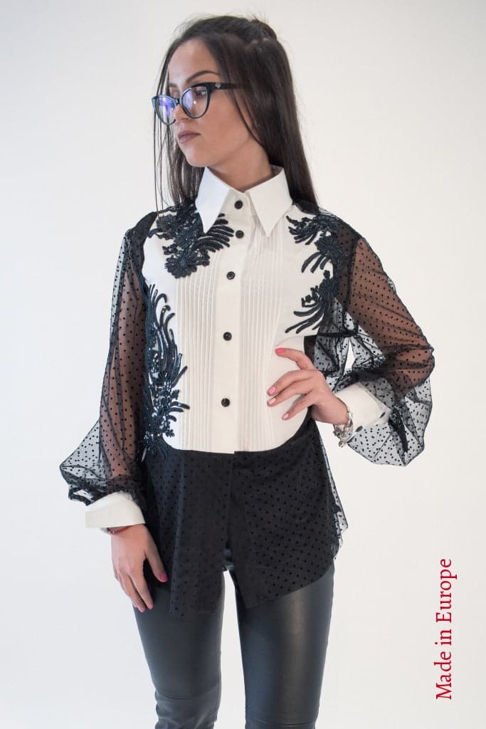 Lace Shirt With Embroidery F1931