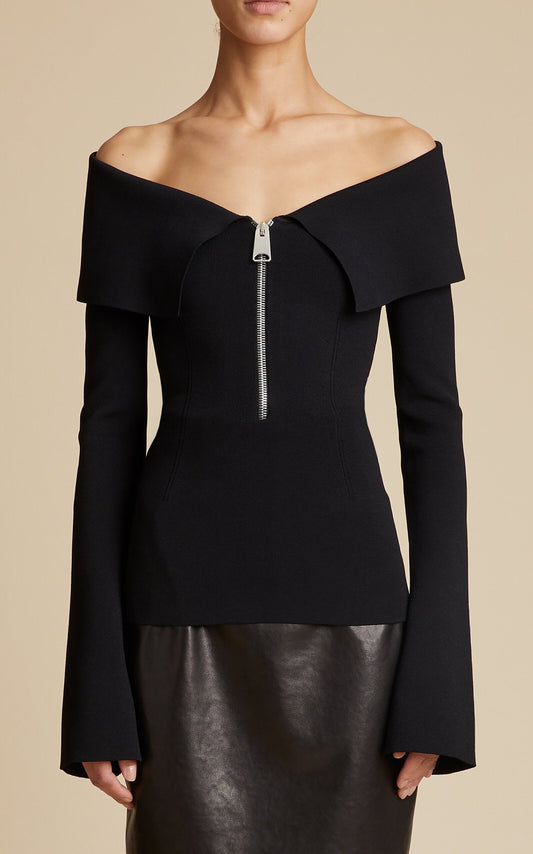 ODD- Off Shoulder Zipper Bodycon Top