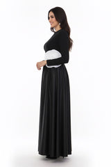 long-sleeve satin gown with oversized flower accent – ODD- MIREN