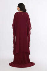 draped high-neck gown with chiffon cape sleeves – ODD- MERLOT