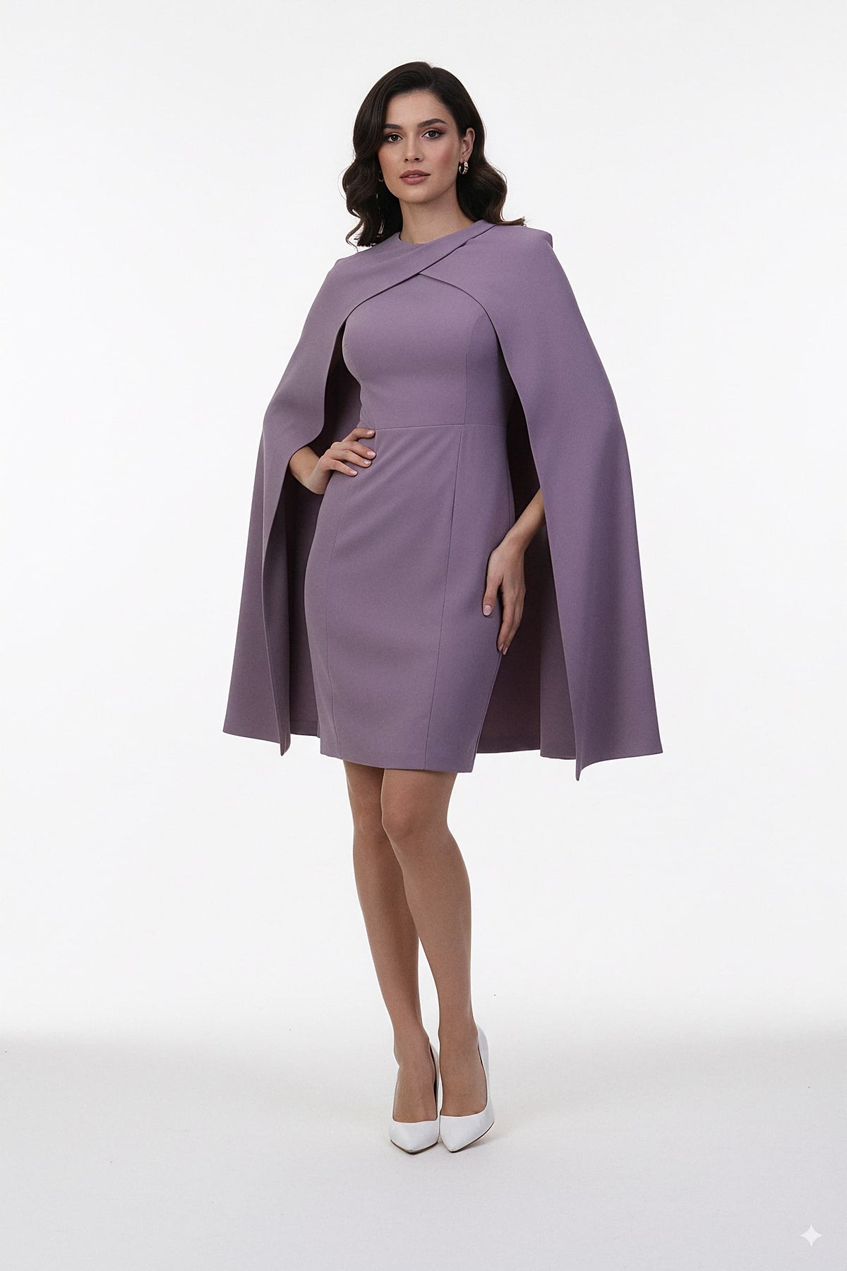 sleeveless sheath dress with cape overlay – ODD- VIOLETTA