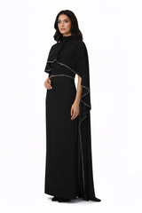 high-neck column gown with embellished cape – ODD- VORIN