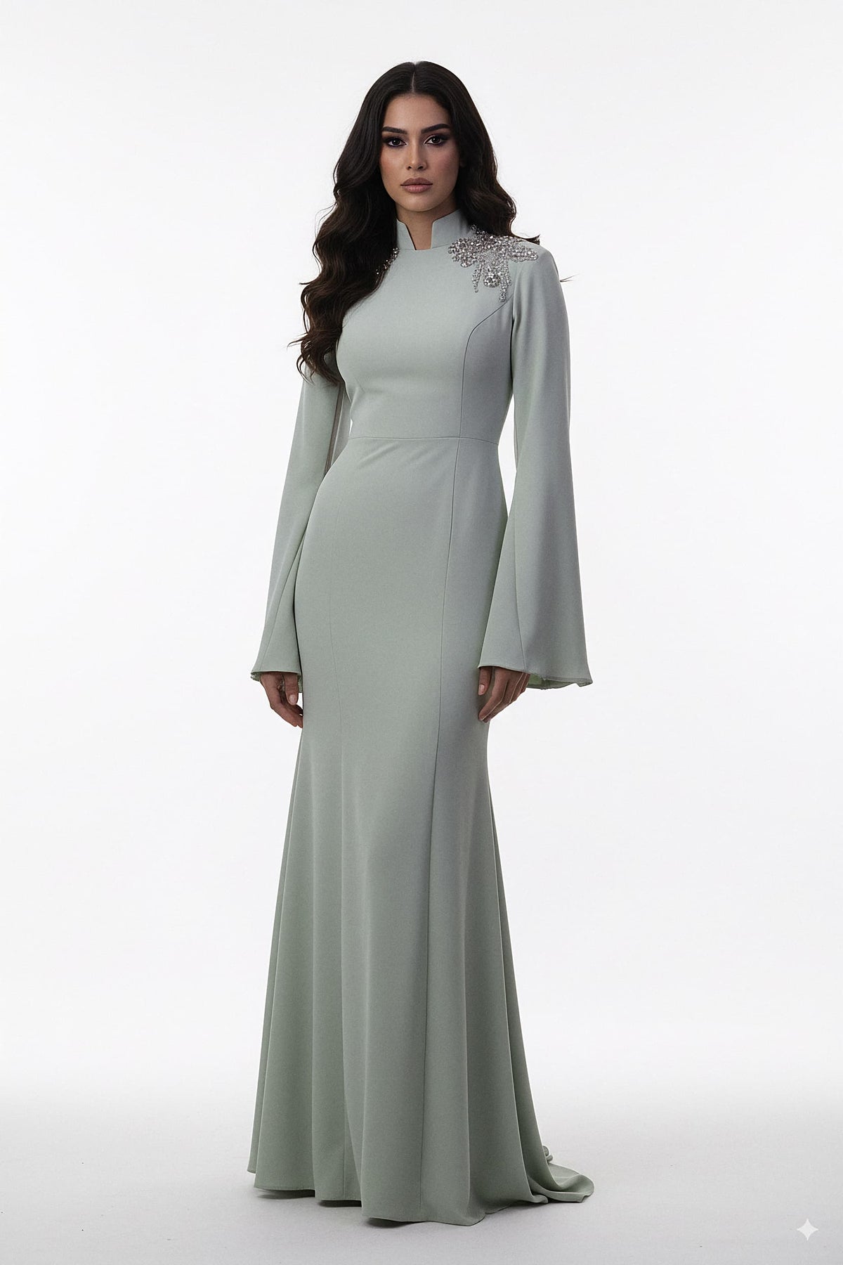 long-sleeve mermaid gown with embellished shoulder – ODD- SEGE