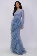 long-sleeve gown with crystal trim and tiered ruffle skirt – ODD- AZEIRA