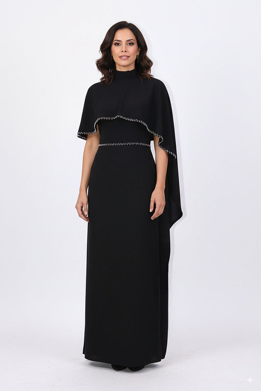 high-neck column gown with embellished cape – ODD- VORIN