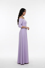 off-shoulder lilac gown with fitted bodice – ODD- AMILYA