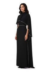 high-neck column gown with embellished cape – ODD- VORIN