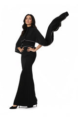 high-neck column gown with embellished cape – ODD- VORIN